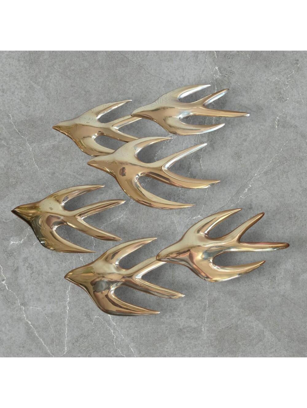Vintage Brass Flying Fish Bird Wall Sculpture Soaring Birds In Flight